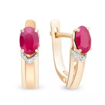 Серьги с рубином и бриллиантами из красного золота 585 пробы