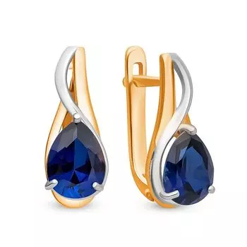 Серьги с сапфирами синтетическими из красного золота 585 пробы