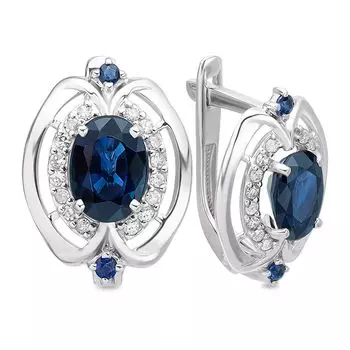 Серьги с сапфиром и бриллиантами из белого золота 585 пробы