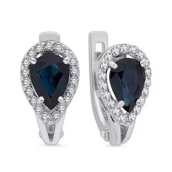 Серьги с сапфиром и бриллиантами из белого золота 585 пробы