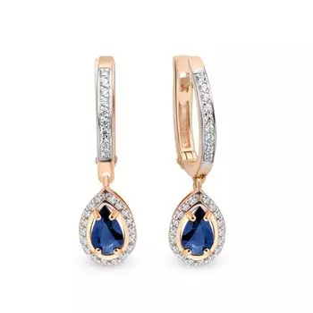 Серьги с сапфиром и бриллиантами из красного золота 585 пробы