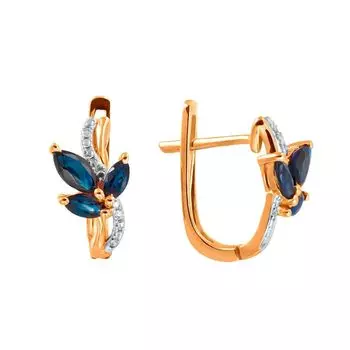 Серьги с сапфиром и бриллиантами из красного золота 585 пробы