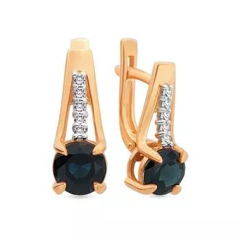 Серьги с сапфиром и бриллиантами из красного золота 585 пробы