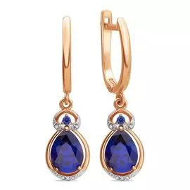 Серьги с сапфиром синтетическим и бриллиантами из красного золота 585 пробы