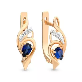 Серьги с сапфиром синтетическим и бриллиантами из красного золота 585 пробы