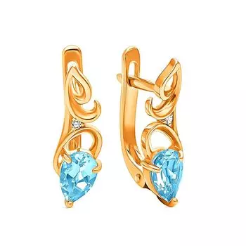 Серьги с топазом и фианитами из красного золота 375 пробы