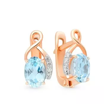 Серьги с топазом и фианитами из красного золота 375 пробы