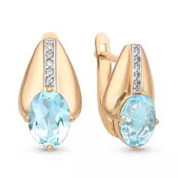 Серьги с топазом и фианитами из красного золота 585 пробы