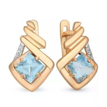 Серьги с топазом и фианитами из красного золота 585 пробы