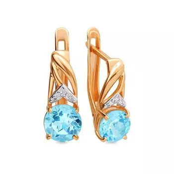 Серьги с топазом и фианитами из красного золота 585 пробы