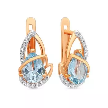 Серьги с топазом и фианитами из красного золота 585 пробы