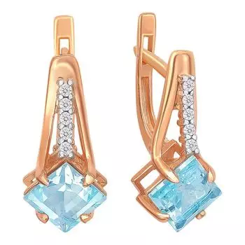 Серьги с топазом и фианитами из красного золота 585 пробы