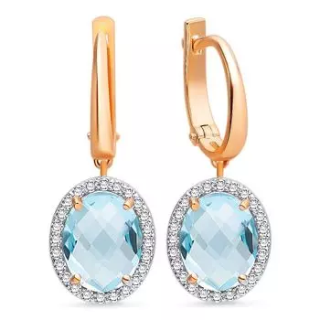 Серьги с топазом и фианитами из красного золота 585 пробы