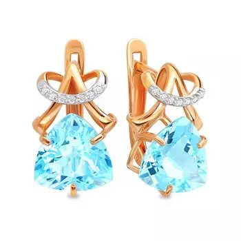 Серьги с топазом и фианитами из красного золота 585 пробы
