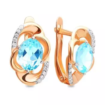 Серьги с топазом и фианитами из красного золота 585 пробы