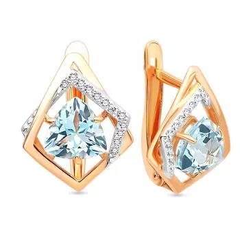 Серьги с топазом и фианитами из красного золота 585 пробы