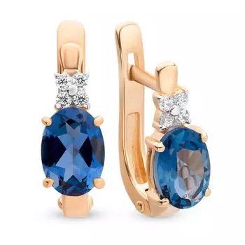 Серьги с топазом лондон и фианитами из красного золота 585 пробы