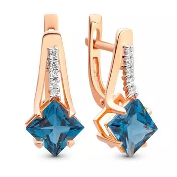 Серьги с топазом лондон и фианитами из красного золота 585 пробы