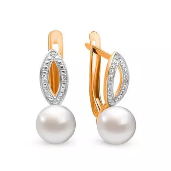 Серьги с жемчугом и бриллиантами из красного золота 585 пробы