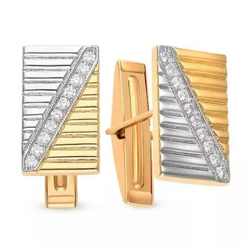 Запонка с фианитами из комбинированного золота 585 пробы