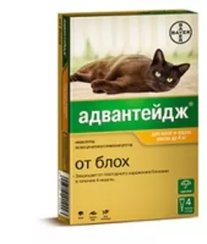 Elanco Адвантейдж 40К / Капли на холку от Блох для кошек весом до 4 кг