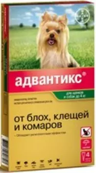 Bayer Адвантикс 40C / Капли на холку от Блох, Клещей и Комаров для Щенков и собак весом до 4 кг