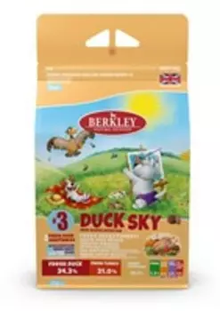 Berkley Mini &amp; Medium Adult Duck Sky №3 / Сухой Монопротеиновый Беззерновой корм Беркли для взрослых собак Мелких и Средних пород Утка с Овощами Фруктами и Ягодами