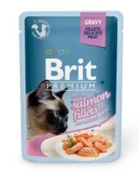Brit Premium Gravy Sterilised Salmon fillets / Паучи Брит Премиум для Стерилизованных кошек Кусочки из филе Лосося в соусе (цена за упаковку)