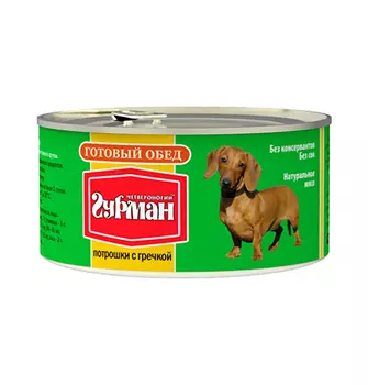 Четвероногий Гурман Готовый обед / Консервы для собак Потрошки с гречкой (цена за упаковку)