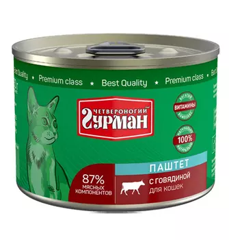 Четвероногий Гурман / Консервы для кошек Паштет с Говядиной (цена за упаковку)