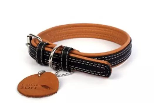 CoLLaR Soft / Ошейник Колар для собак Кожаный Двойной Прошитый Черный верх Коричневый низ