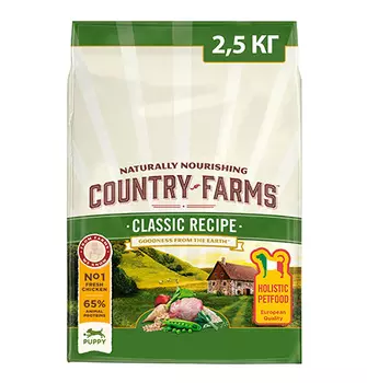 Country Farms Puppy Classic recipe Chicken / Сухой Классический полнорационный корм Кантри Фармз для Щенков с высоким содержанием Курицы