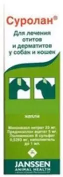 Elanco Суролан капли для лечения отитов у собак и кошек