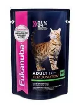 Eukanuba Adult Beef / Паучи (Влажный корм) Эукануба для взрослых кошек в возрасте от 1 года до 7 лет с Говядиной (цена за упаковку)