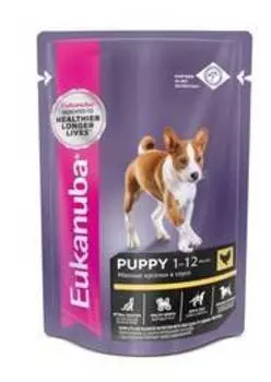 Eukanuba Dog Pouch Puppy Chicken / Влажный корм (Паучи) Эукануба для Щенков с Курицей в соусе (цена за упаковку)