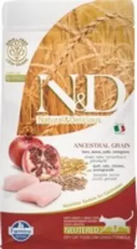 Farmina N&D Ancestral Grain Adult Neutered Chicken Spelt Oats Pomegranate / Сухой Низкозерновой корм Фармина для взрослых Стерилизованных кошек и Кастрированных котов Курица с Гранатом