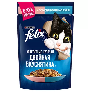 Felix Двойная вкуснятина / Паучи Феликс для кошек с Лососем и Форелью (цена за упаковку)