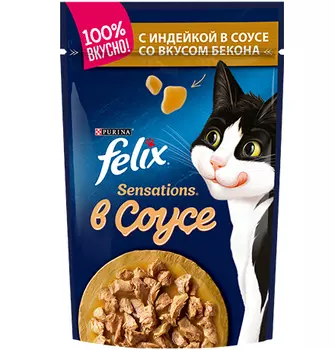 Felix Sensations в Удивительном соусе / Паучи Феликс Сенсейшенс в Удивительном соусе с Индейкой и Беконом (цена за упаковку)