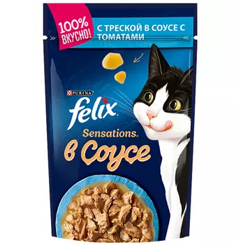 Felix Sensations в Удивительном соусе / Паучи Феликс Сенсейшенс в Удивительном соусе с Треской и Томатами (цена за упаковку)