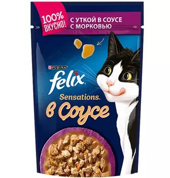 Felix Sensations в Удивительном соусе / Паучи Феликс Сенсейшенс в Удивительном соусе с Уткой и Морковью (цена за упаковку)