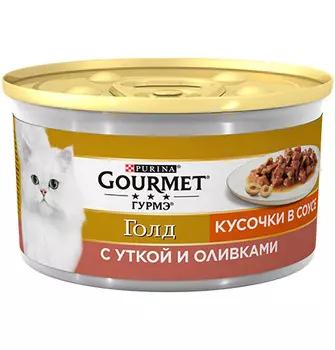 Gourmet Gold / Консервы Гурме Голд для кошек Кусочки в соусе с Уткой и Оливками (цена за упаковку)