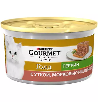 Gourmet Gold / Паштет Гурме Голд для кошек с Уткой морковью и шпинатом (цена за упаковку)