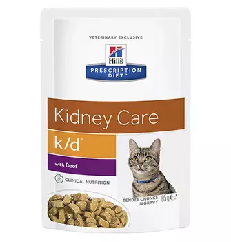 Hills Prescription Diet k\d Kidney Care Beef / Лечебные паучи Хиллс для кошек при Заболеваниях Почек Говядина (цена за упаковку)