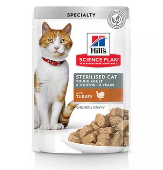 Hills Science Plan Sterilised Cat Young Adult Turkey / Паучи Хиллс для Стерилизованных котов и кошек от 6 месяцев до 6 лет Индейка (цена за упаковку)