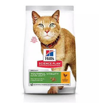 Hills Science Plan Youthful Vitality Feline 7+ Chicken / Сухой корм Хиллс для Пожилых кошек Курица с рисом
