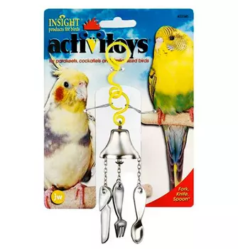 JW Fork, Knife, Spoon / Игрушка для птиц Вилка Ножик Ложка на Колокольчике пластик