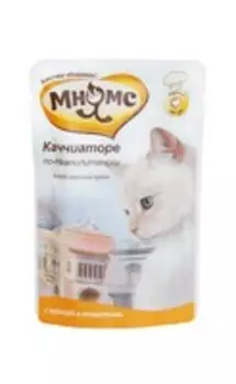 Мнямс Влажный корм Паучи для кошек Каччиаторе по-Неаполитански Курица с томатами (цена за упаковку)