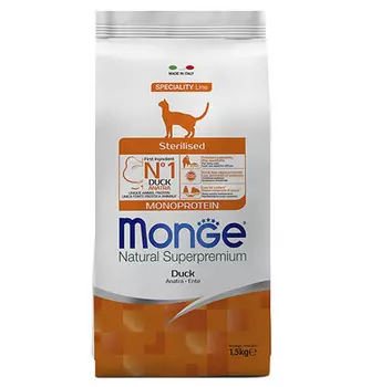 Monge Cat Monoprotein Sterilised / Сухой корм Монж Монопротеиновый для Стерилизованных кошек Утка