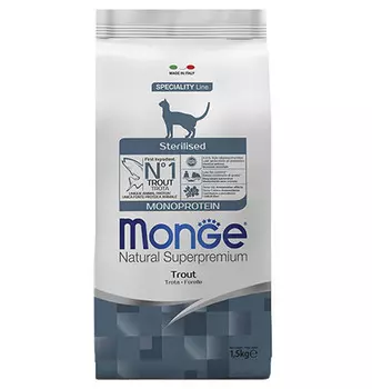 Monge Cat Monoprotein Sterilised Trout / Сухой корм Монж Монопротеиновый для Стерилизованных кошек Форель