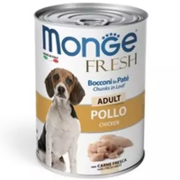 Monge Dog Fresh Adult Chunks in Loaf Chicken / Влажный корм Консервы Монж для взрослых собак Мясной рулет с Курицей (цена за упаковку)